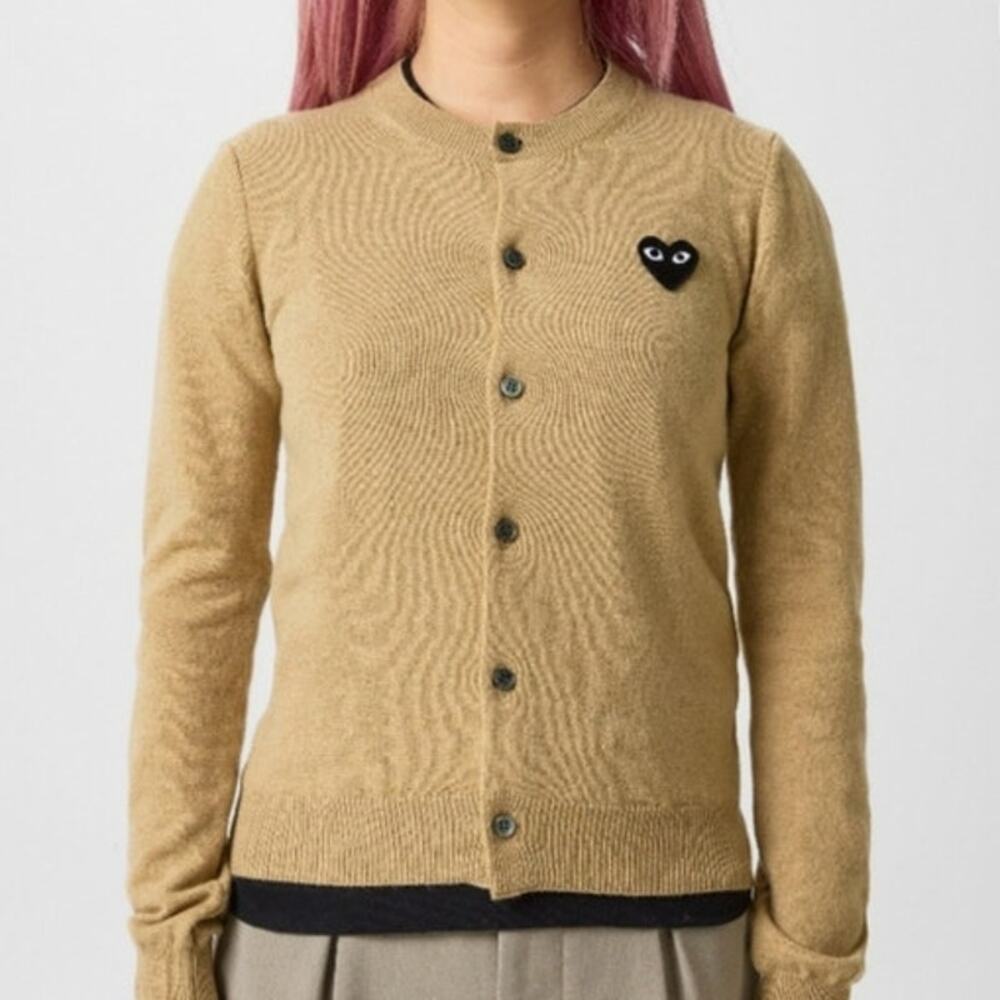 Comme des Garçons Play Heart Patch 100% Wool Cardigan Sweater Size Large